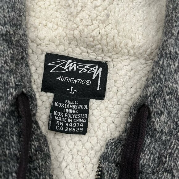 [L]Stussy Lamb Wool Full Zip Hoodie Jacket - Picture 2 of 13